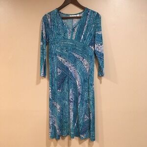 Attitudes by Renee Midi Dress Womens XS Teal Blue Como Jersey Coastal Vacation